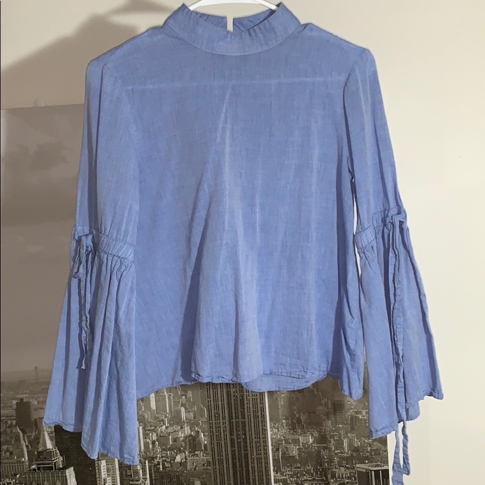 Zara denim trumpet sleeve shirt